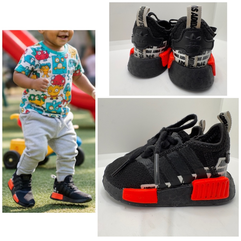 Adidas NMD_R1 Kids Infant Wordmark Heel Stripe Sneakers Toddler Shoes  Size 4K